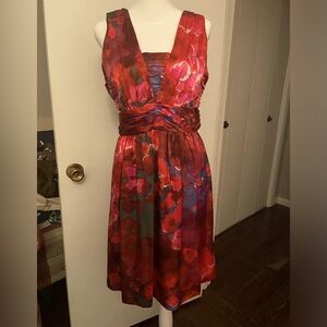 Banana Republic silk red watercolor abstract dress size 6